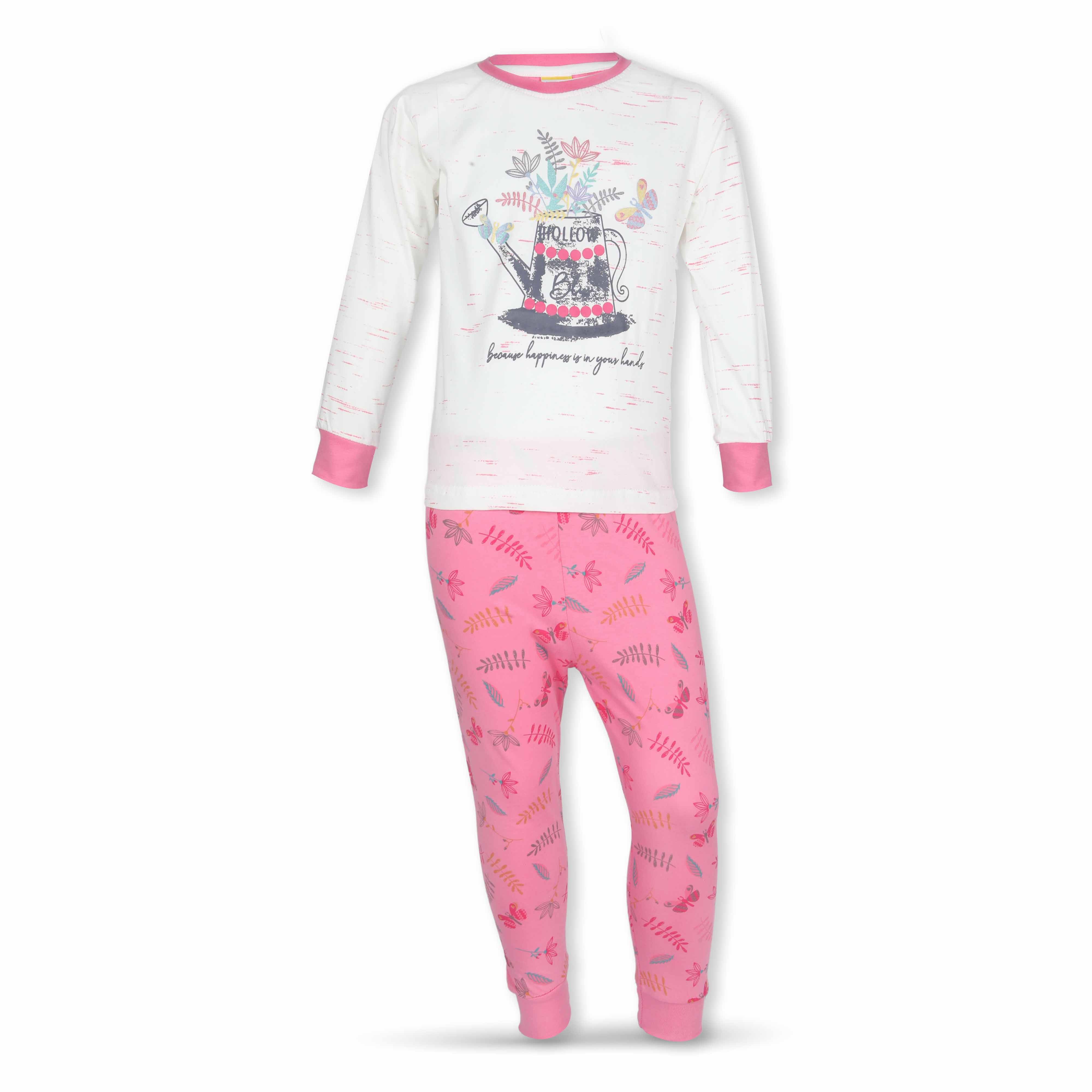 Girls L/S T-Shirt with Long Pants - Set 2-7Y Pink/Orange