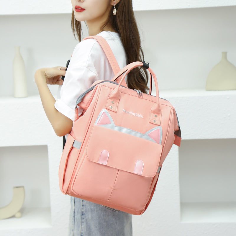 UmmiGo™ CuteCat Diaper Backpack – Spacious, USB-Ready & Waterproof for On-the-Go Moms