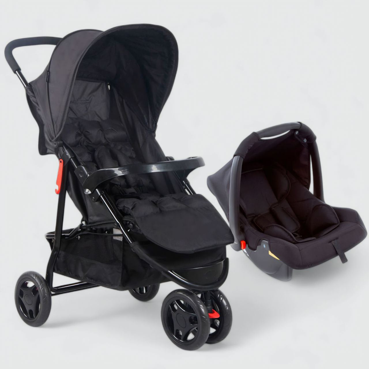 Baby 3 Wheel Stroller + Car Seat - Black