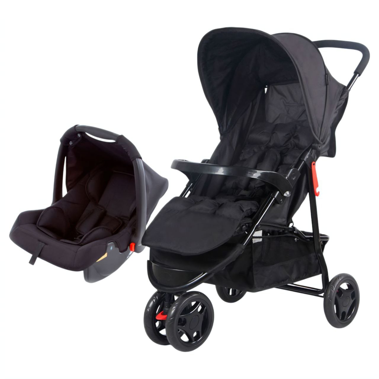 Baby 3 Wheel Stroller + Car Seat - Black