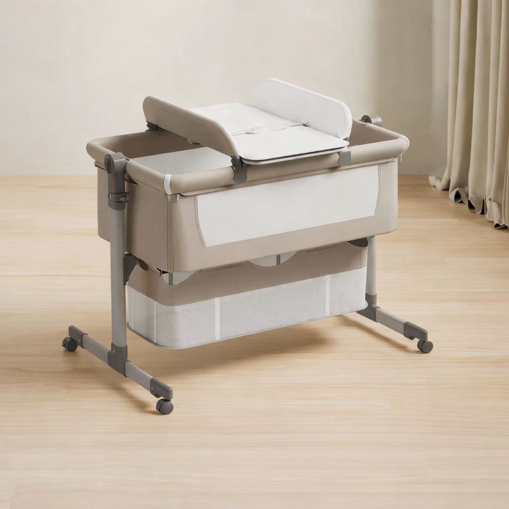Baby Rocking Bassinet Crib + Diaper Change - Beige