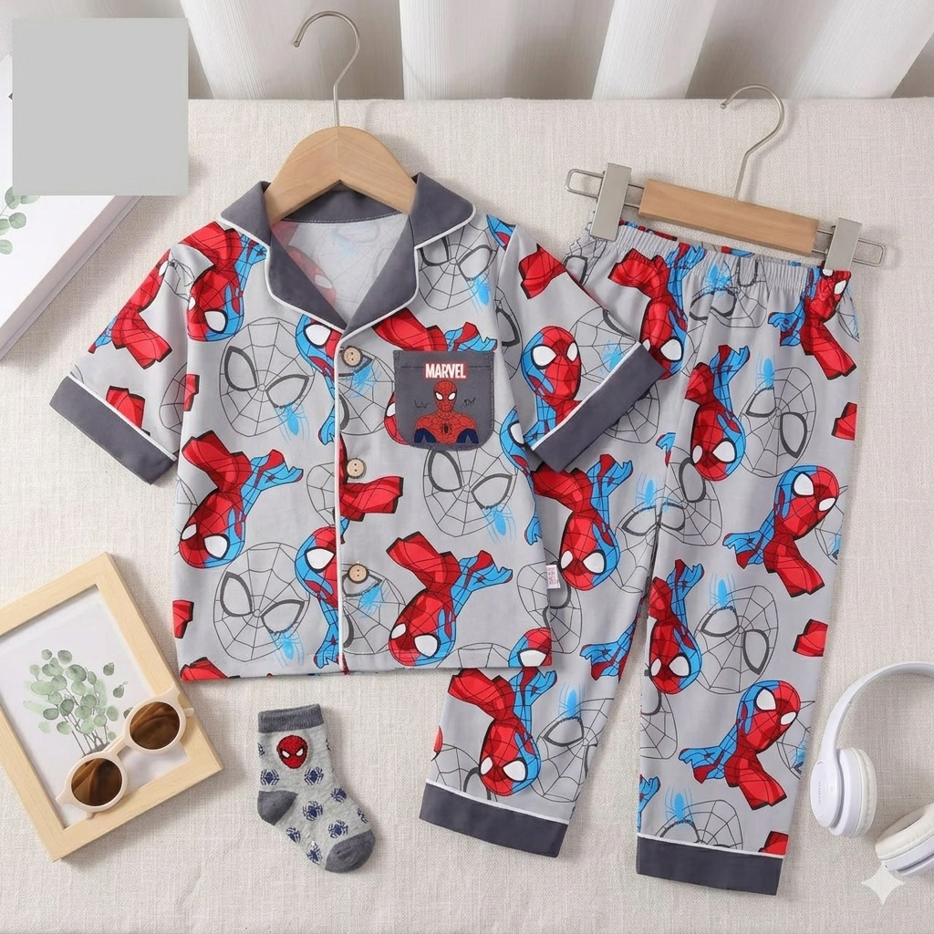 Spider Man Boys Front Open Pyjama- 1 to 9 years