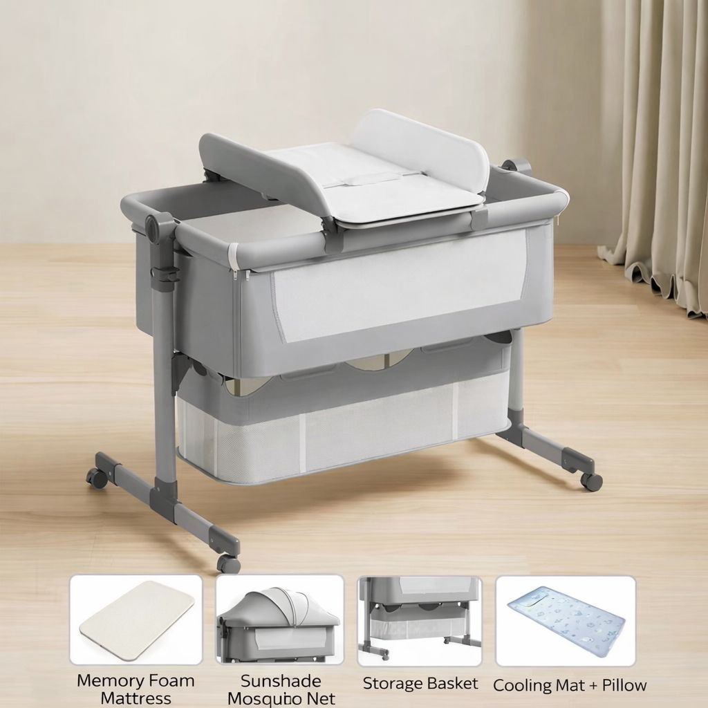 Baby Rocking Bassinet Crib + Diaper Change - Grey