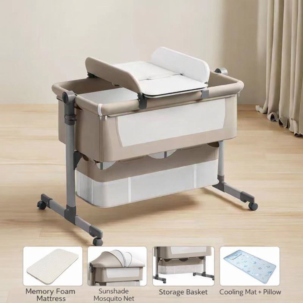 Baby Rocking Bassinet Crib + Diaper Change - Beige