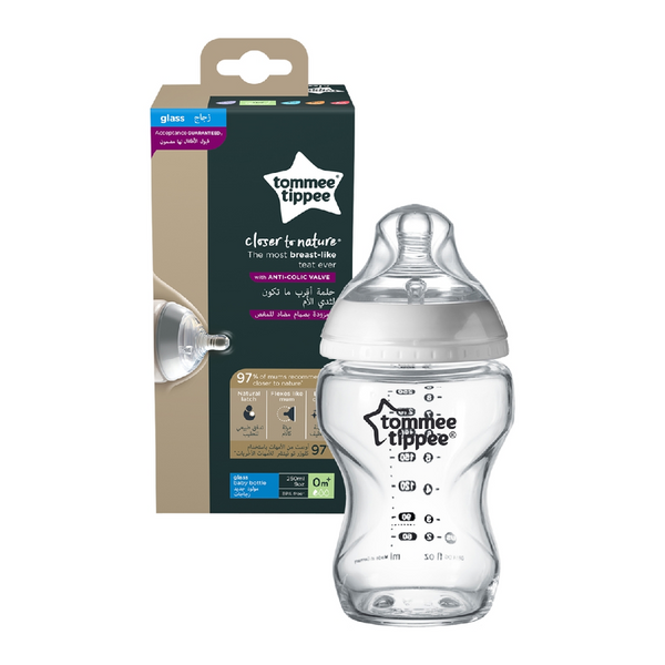 Tommee Tippee Closer to Nature   Glass Feeding Bottle, 250ml x 1  -Clear