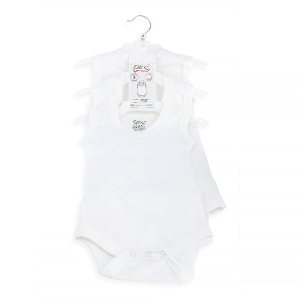 Baby Sleeveless Bodysuit Set White - 3pcs (3-6m S/L)