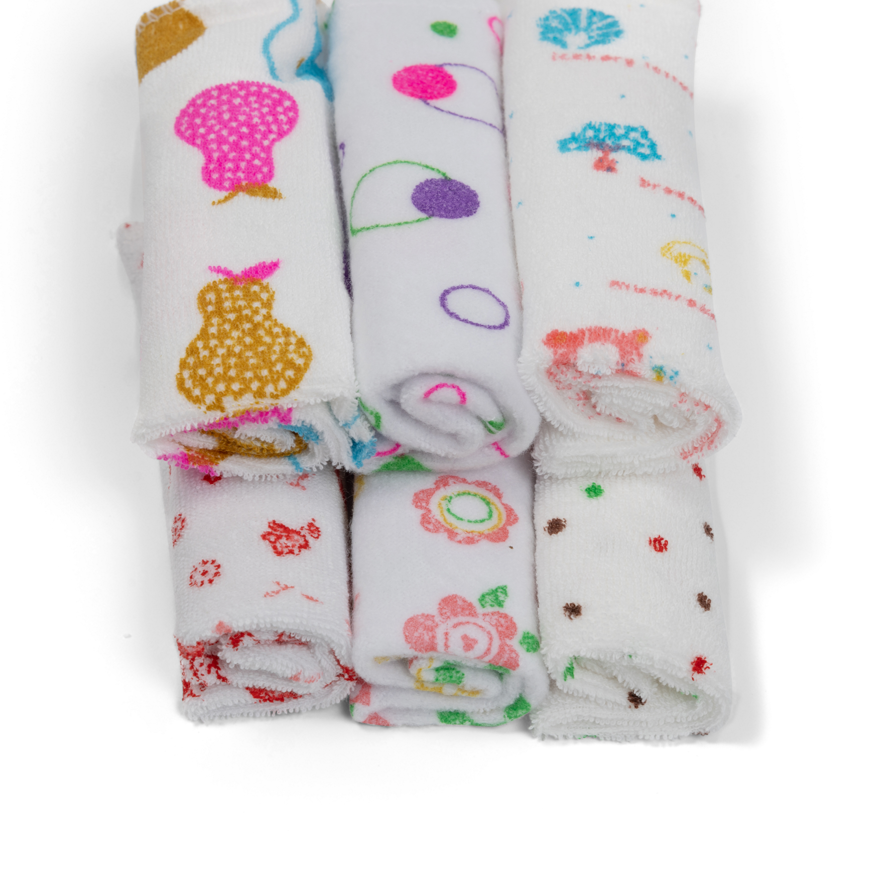 Baby  WashCloth - Face Towel Printed Pack 6pcs (Girls)