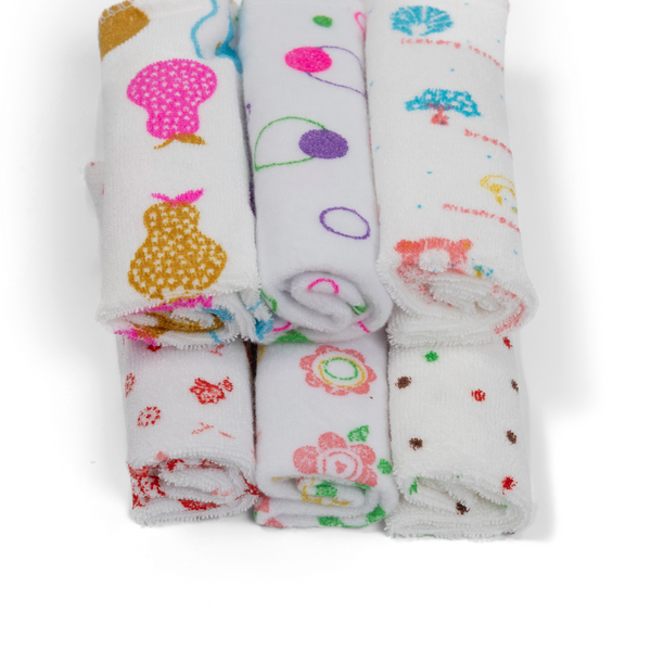 Baby  WashCloth - Face Towel Printed Pack 6pcs (Girls)