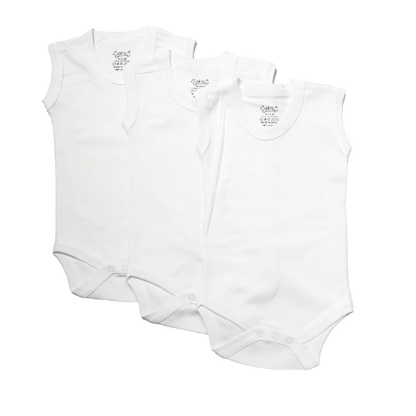 Baby Sleeveless Bodysuit Set White - 3pcs (6-12m S/L)