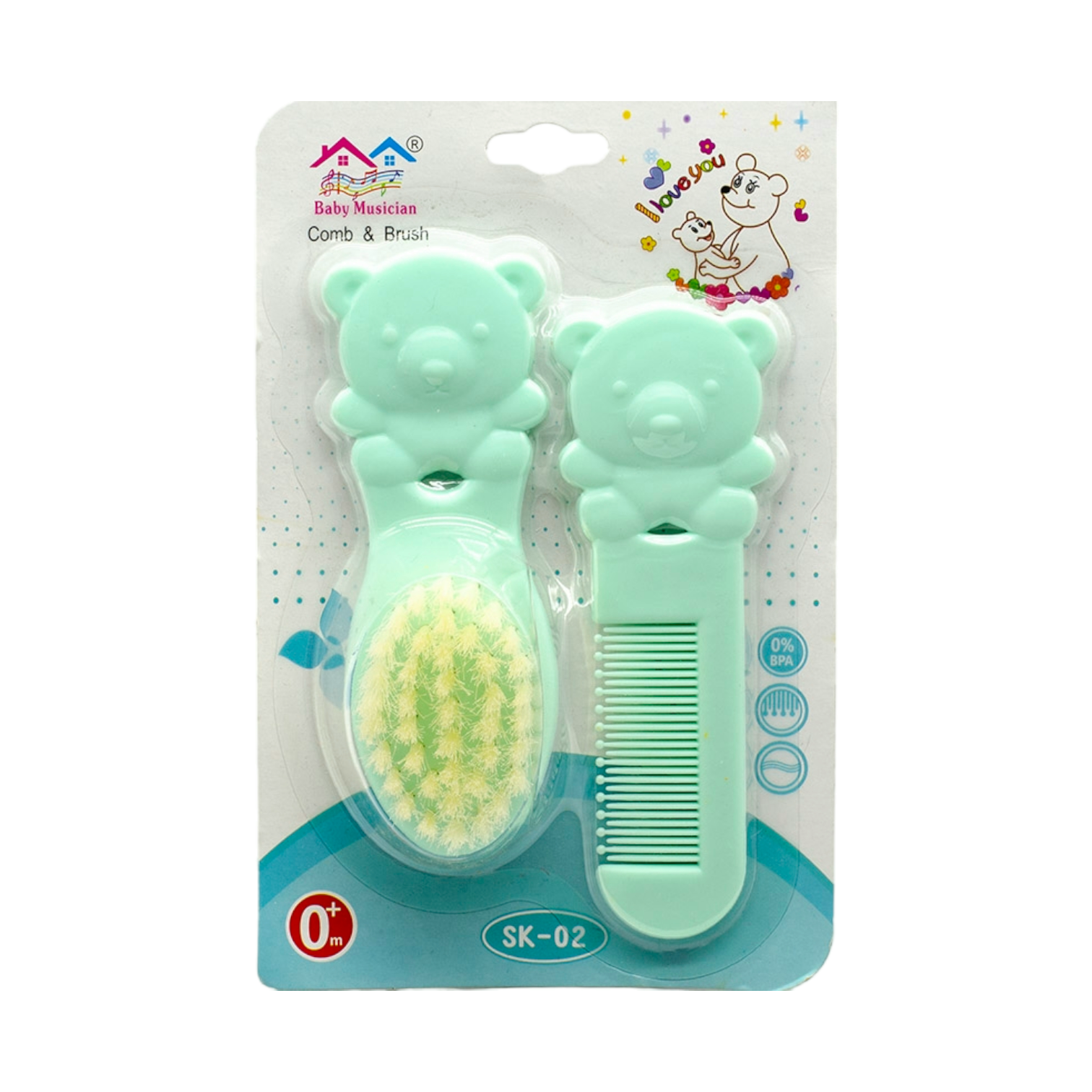 Baby Comb & Brush Set - Blue/Pink/Green