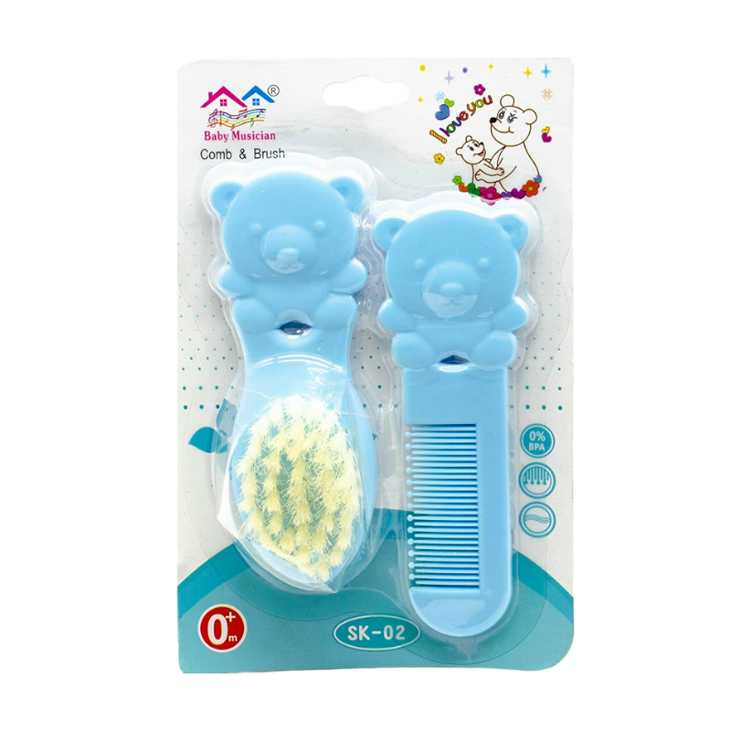 Baby Comb & Brush Set - Blue/Pink/Green