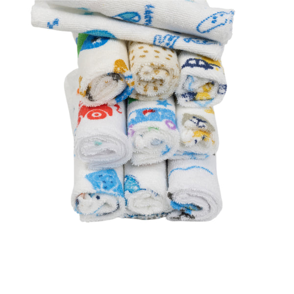 Baby WashCloth - Face Towel Printed Pack 10pcs (Boys)