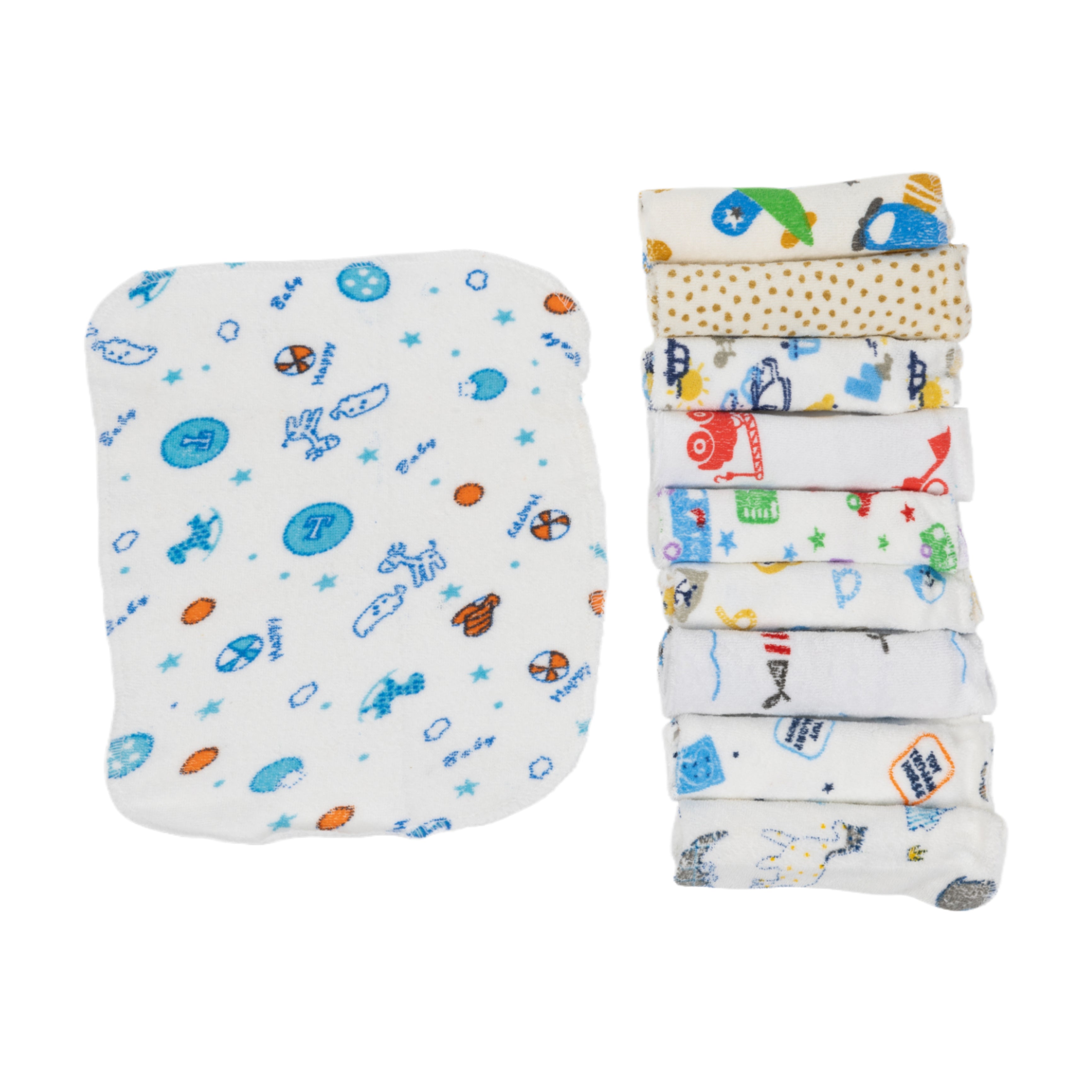 Baby WashCloth - Face Towel Printed Pack 10pcs (Boys)