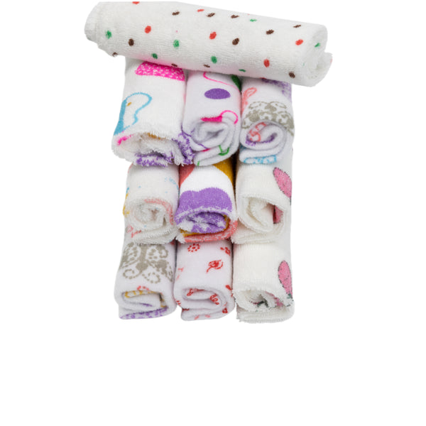 Baby WashCloth - Face Towel Printed Pack 10pcs (Girls)