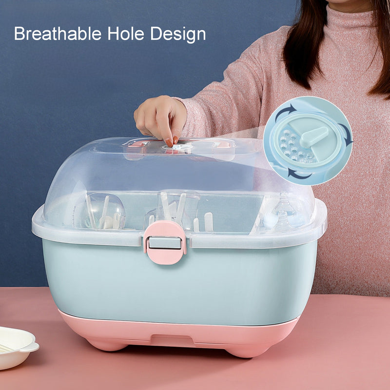 Baby Bottle Storage Box with Cover Nursing Bottle Drying Rack Baby