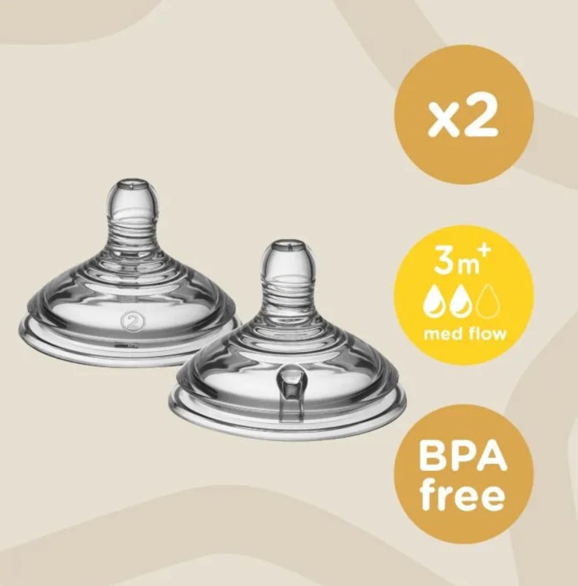 Tommee Tippee Closer to Nature Teats, Medium Flow x 2 -Clear
