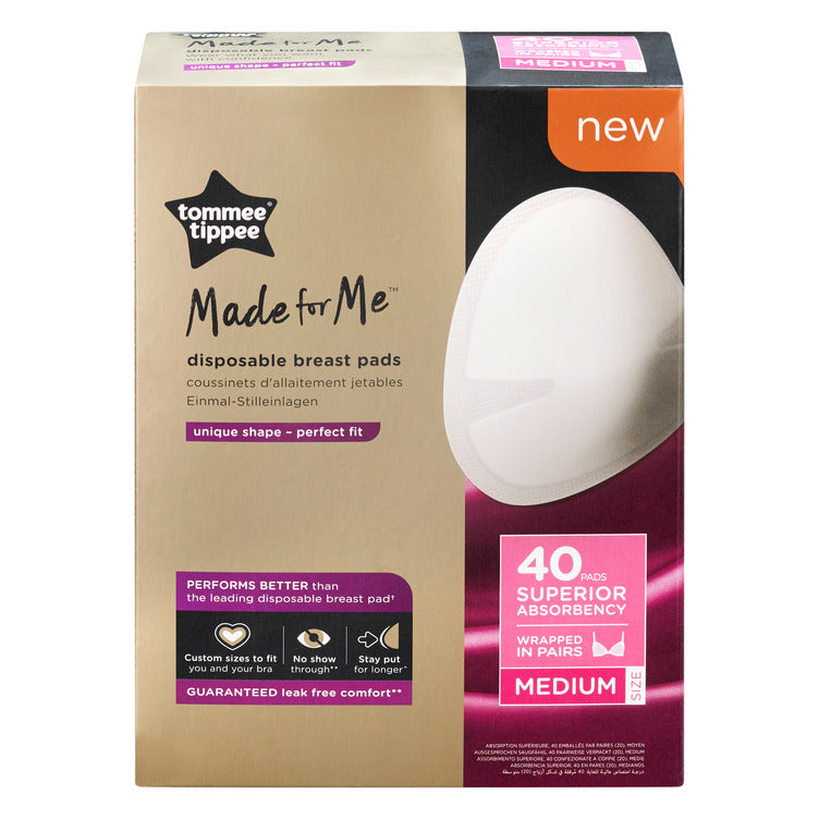 Tommee Tippee Made For Me Disposable Breast Pads 40pcs Wrapped In Pairs Medium Size