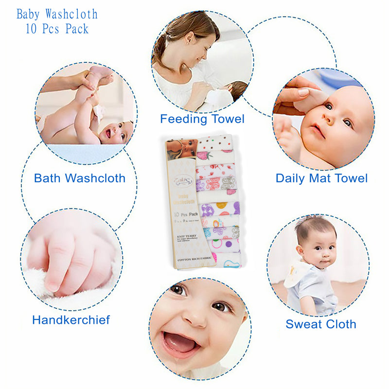 Baby WashCloth - Face Towel Plain Pack 10pcs (Girls)