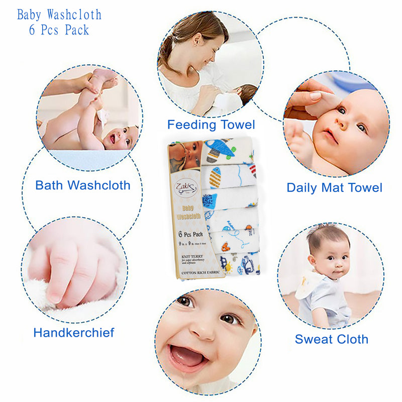 Baby WashCloth - Face Towel Plain Pack 6pcs (Boys)