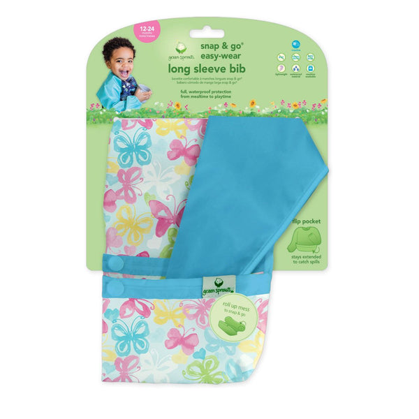 Green & Sprouts - Snap & Go Easy-Wear Long Sleeve Bib - Butterflies (2T/4T)