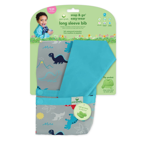 Green & Sprouts - Snap & Go Easy-Wear Long Sleeve Bib - Dinosaurs (12/24mos)